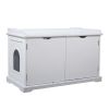 Cat Washroom Bench, Wood Litter Box Cover with Spacious Inner, Ventilated Holes, Removable Partition, Easy Access, White