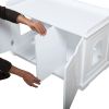 Cat Washroom Bench, Wood Litter Box Cover with Spacious Inner, Ventilated Holes, Removable Partition, Easy Access, White