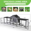 Large Wooden Rabbit Hutch Indoor and Outdoor Bunny Cage with a Tray and Runs for Small Animals,Gray