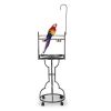 Bird Stand Rack with Solid Wood Perch, Feeding bowls, Waste Tray, Toy Hook and Casters, Black