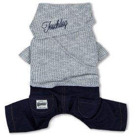 Touchdog Vogue Neck-Wrap Sweater and Denim Pant Outfit (Color: Grey)